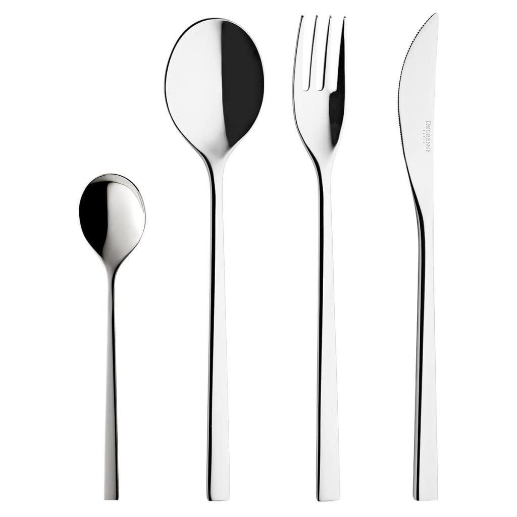 Degrenne Fuse French Cutlery Set - 24 Piece Luxury Silverware Set for 6, Includes Forks, Spoons & Knives, Stainless Steel Flatware, Made in France, Dishwasher Safe