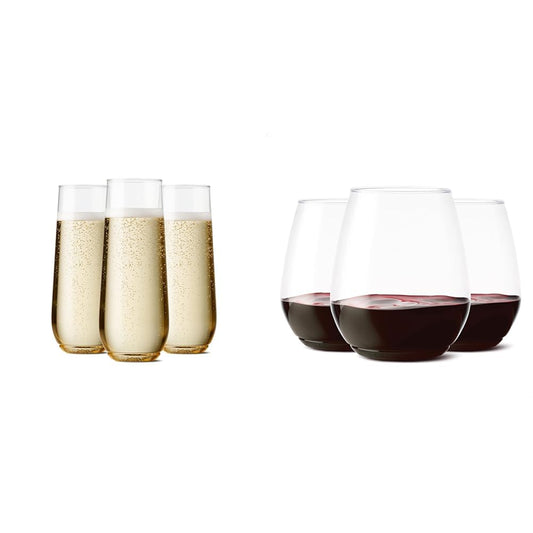TOSSWARE POP 9oz Flute & 18oz Vino XL SET OF 48 Premium Quality Crystal Clear Plastic Champagne & Wine Glasses