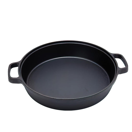 LI-GELISI Deepened flat-bottom cast iron frying pan, double-handle thickened uncoated old-fashioned iron pot, pancake and steak frying household multi-purpose large iron pot (25 inch)
