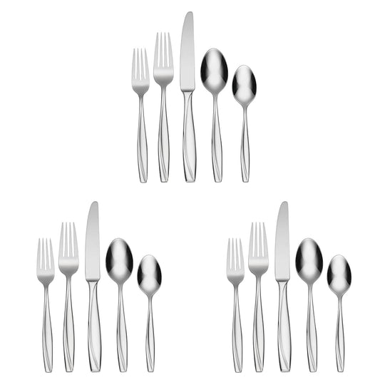 Oneida Camlynn Mirror 45 Piece Casual Flatware Set, 18/0 Stainless, Service for 8,Silver (Pack of 3)