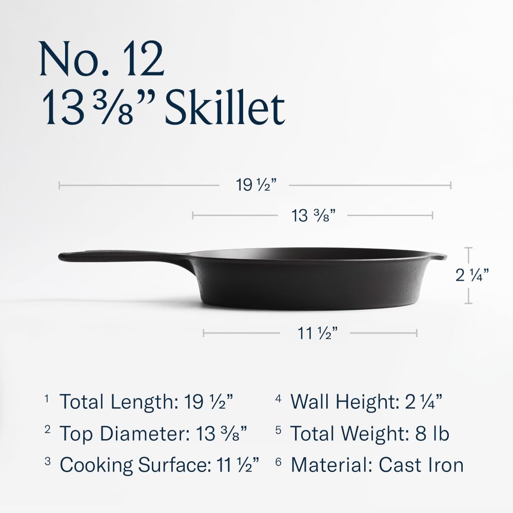 Field Company Extra-Large Cast Iron Skillet – 13.4-Inch Pre-Seasoned Pan for 6–8 Servings, Lightweight & Smooth, Made in USA