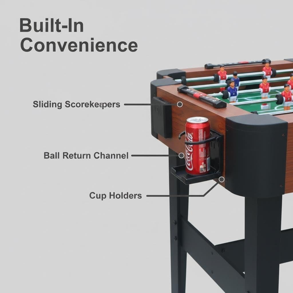 ComeWay 48'' Soccer Table, Large Size Foosball Game Table for Adult, Football Table with Cup Hloders & Sturdy Leg for Game Rooms & Parties, Classic Brown
