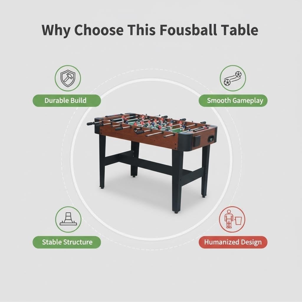 ComeWay 48'' Soccer Table, Large Size Foosball Game Table for Adult, Football Table with Cup Hloders & Sturdy Leg for Game Rooms & Parties, Classic Brown