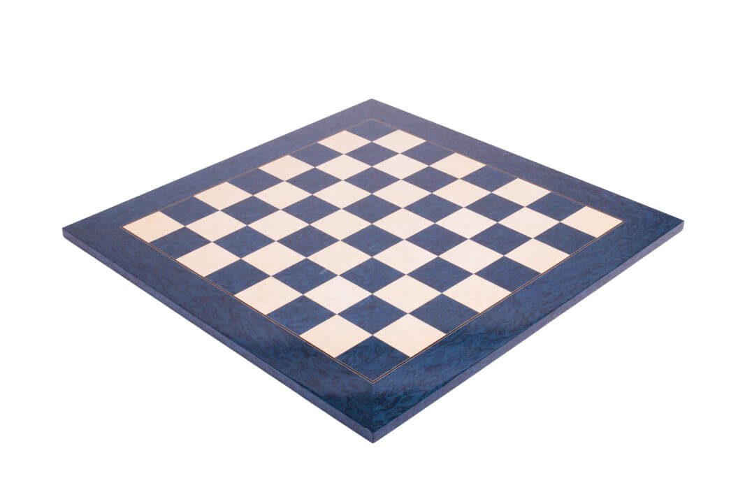The House of Staunton Standard Traditional Chess Board - 2.25" (Blue Erable & Bird's Eye Maple - Gloss Finish)
