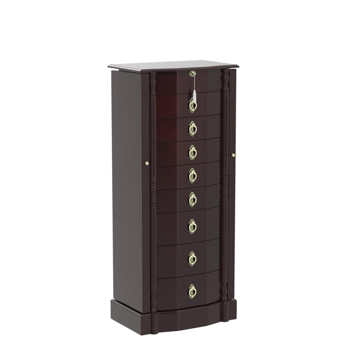 Hives and Honey Sheffield Traditional Standing Jewelry Armoire Cabinet, Antique Locking Storage Organizer with Mirror, 8 Drawers, Necklace Hooks, Anti-Tarnish Lining, Cherry