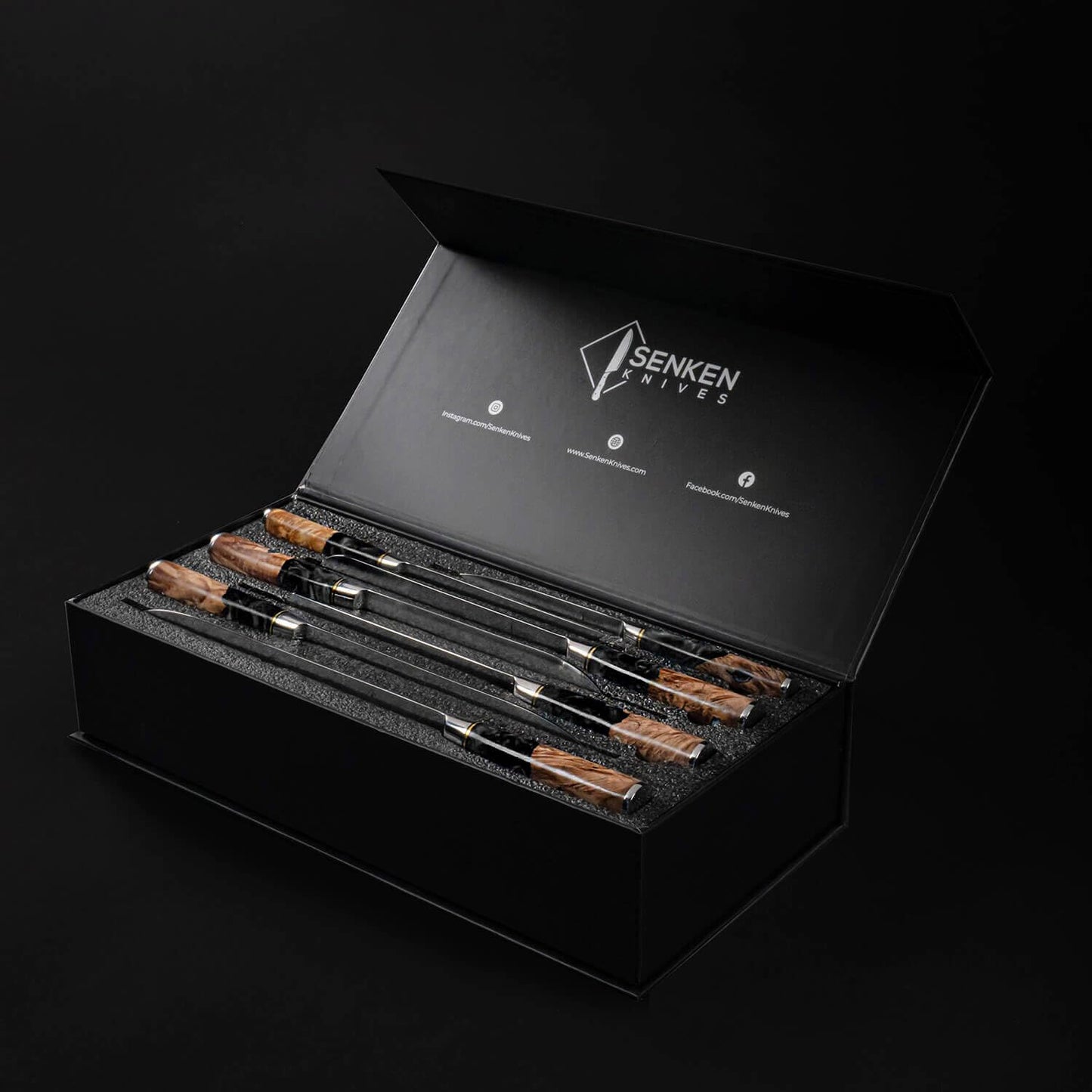 SENKEN 7-Piece Damascus Kitchen Knife Set - Tsunami Collection - 67-Layer Japanese VG10 Steel - Chef's Knife, Cleaver, Santoku, Bread, Boning, & More (Black Resin Blend)