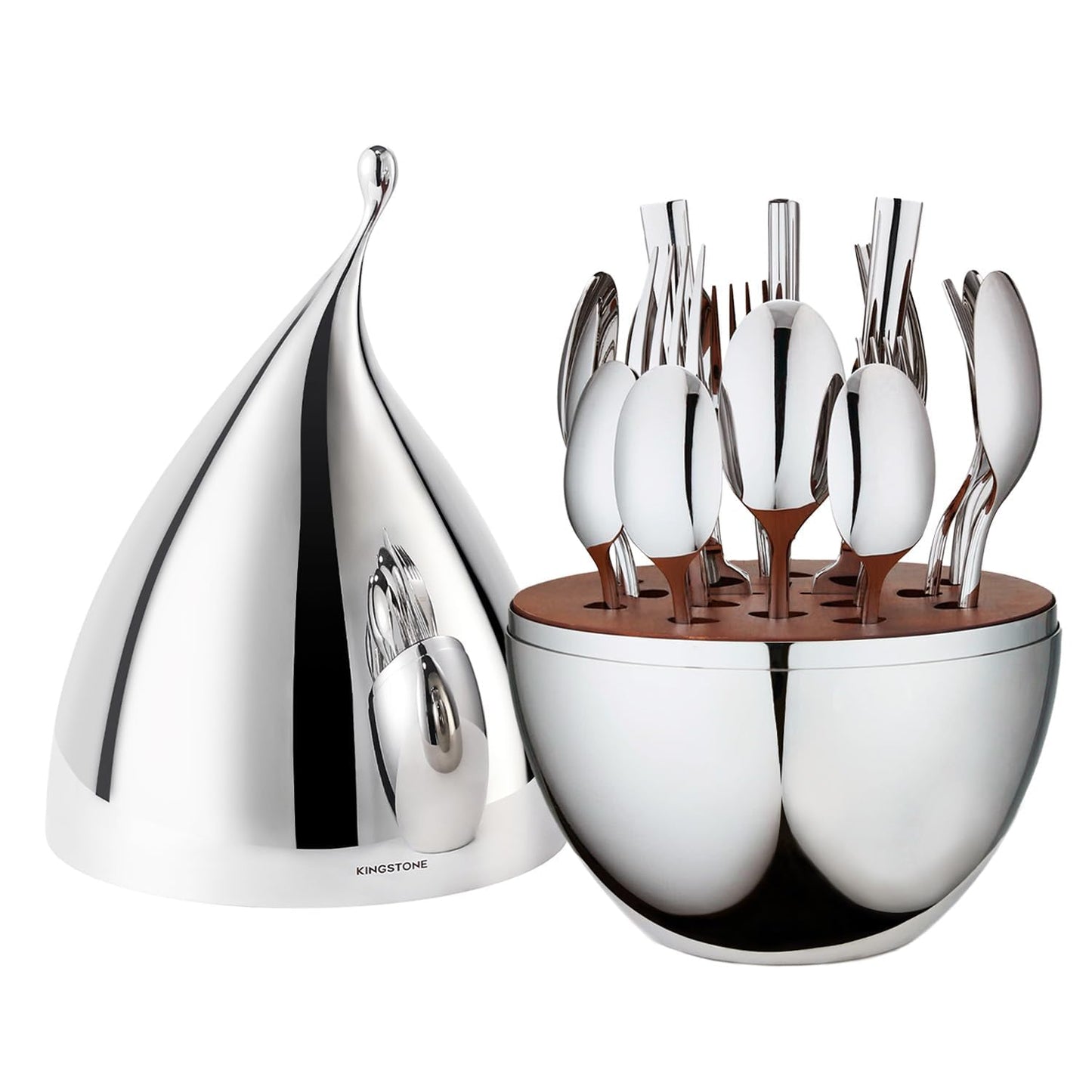 KINGSTONE Silverware Set with Waterdrop Storage Organizer, 20-Piece Forged Flatware Cutlery Set in Gift Box, Premium Stainless Stee Service for 4, Mirror Polished, Ideal for Kitchen, Wedding, Gift