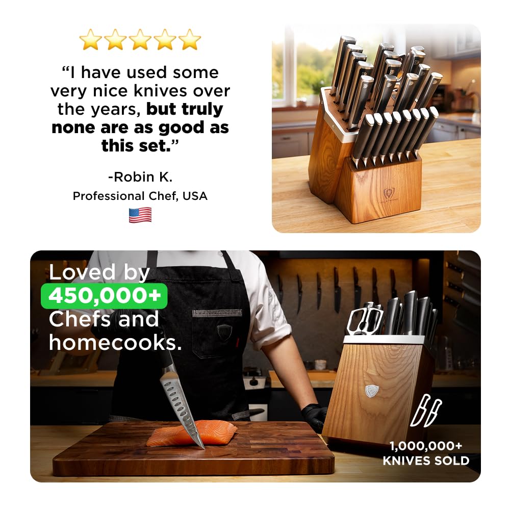 Dalstrong 24-Piece Knife Block Set — Forged German Steel (9–11° Hand-Sharpened Edge), Kiritsuke, Carving, Steak Knives — Vanquish Series For Serious Entertainers, Dinner Parties & Holiday Kitchens