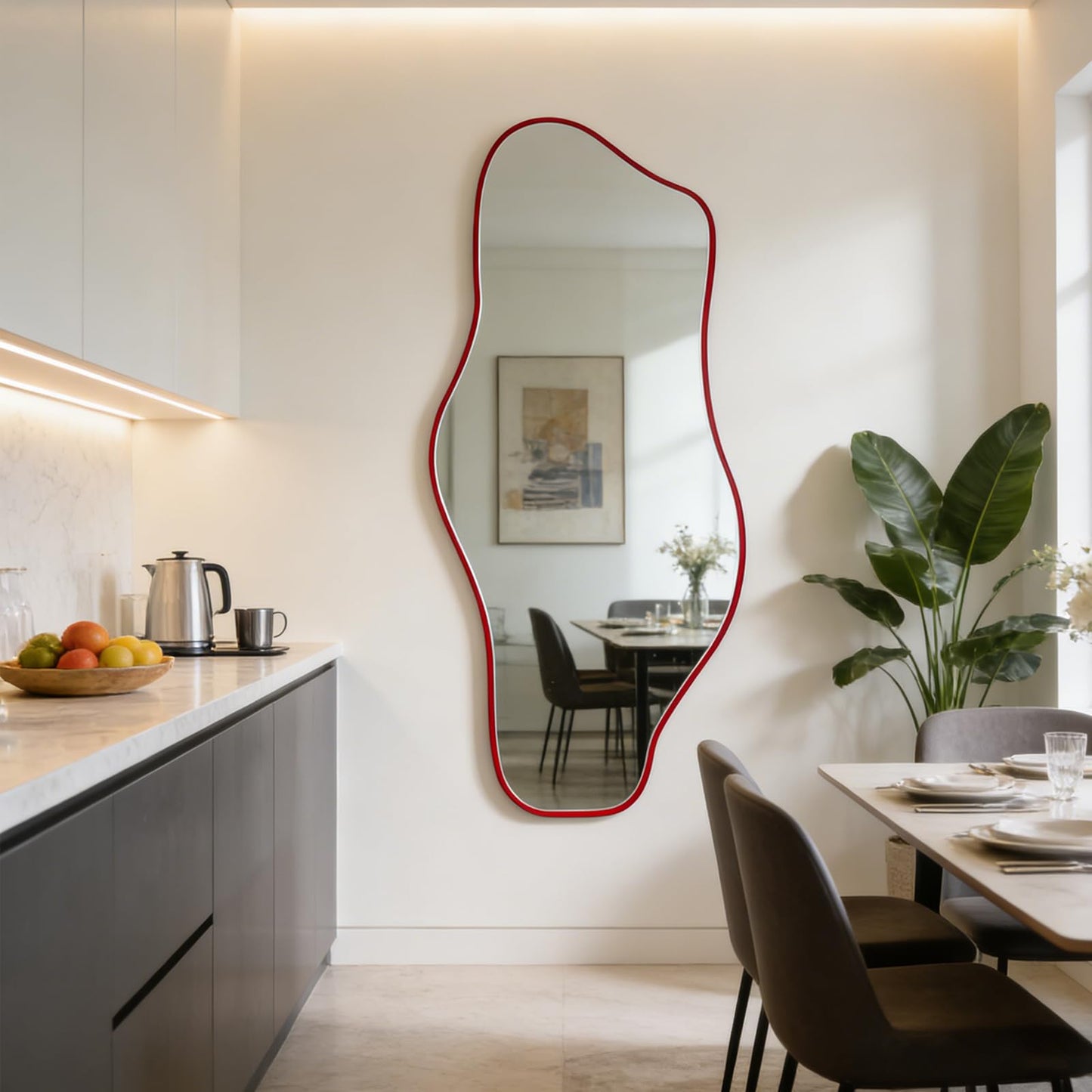 DAOYIJIAJU Irregular Mirror Full Length, 67"x31" Red Asymmetrical Tempered Glass Mirror, Large Organic Frameless Wall Mirrors for Living Room Bedroom Hallway Entryway, Horizontal or Vertical Hanging