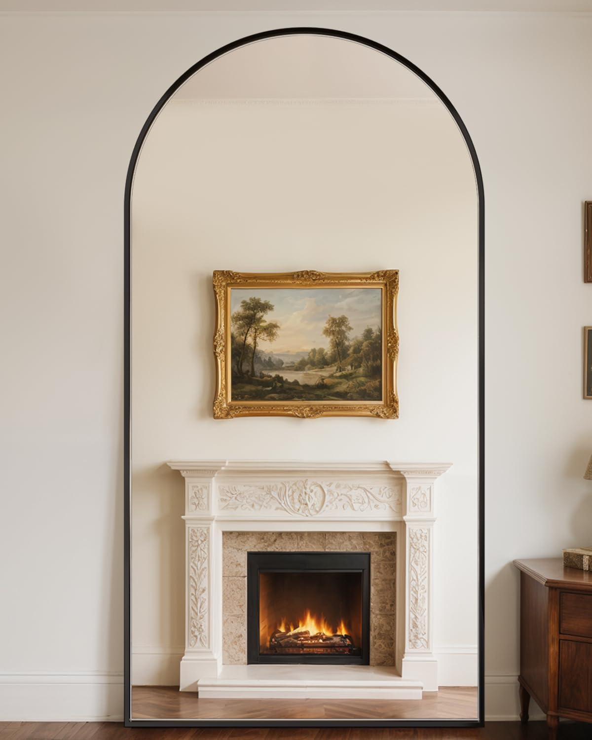 Antok Full Length Mirror, 90"x46" Floor Mirror with Stand, Hanging Mounted Mirrors for Bedroom, Living Room, Cloakroom, Dining Room, Black, Arched