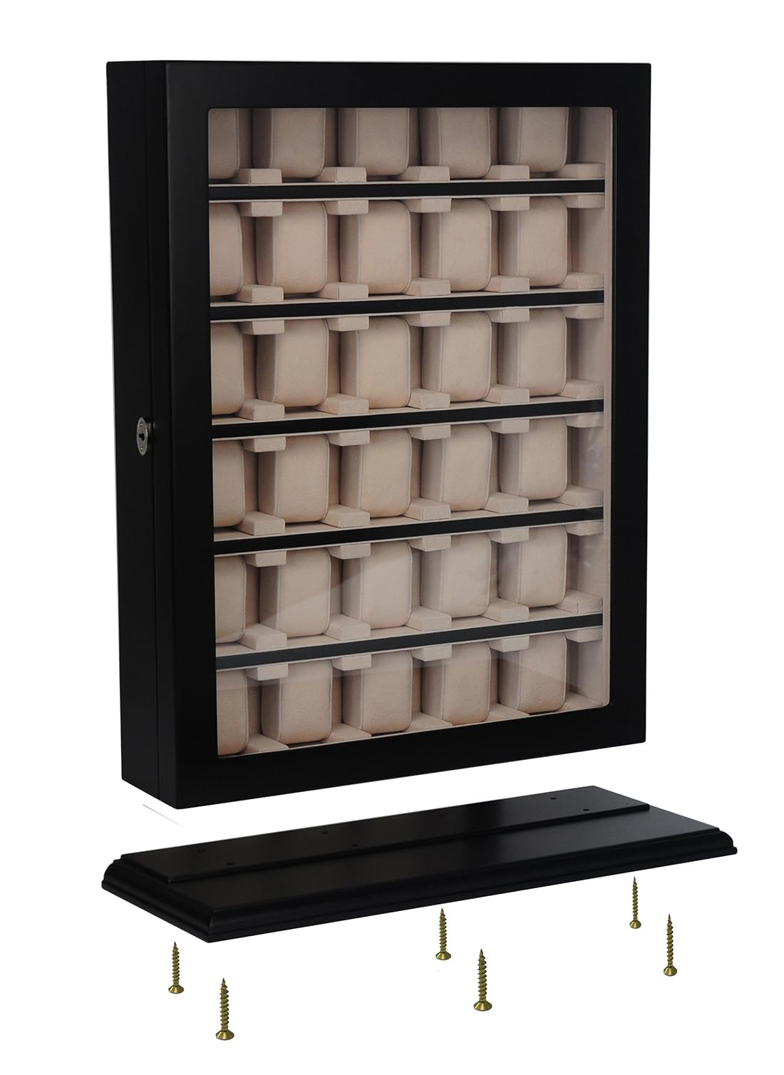 TIMELYBUYS 30 Piece Black Wood Watch Display Wall Hanging Case and Storage Organizer Box and Stand for Oversized Watches