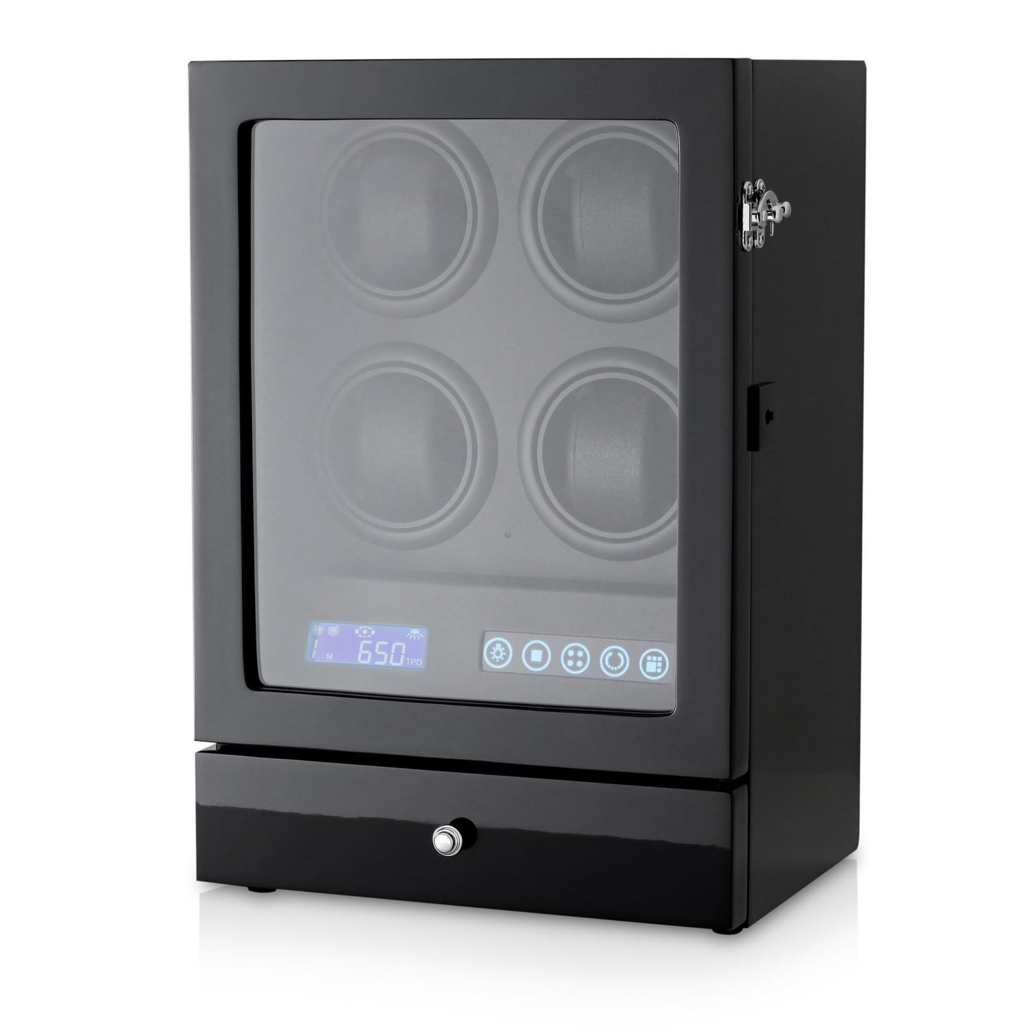 Automatic Watch Winder with LED Light, Storage Drawer and LCD Touchscreen Control (Black + Black)