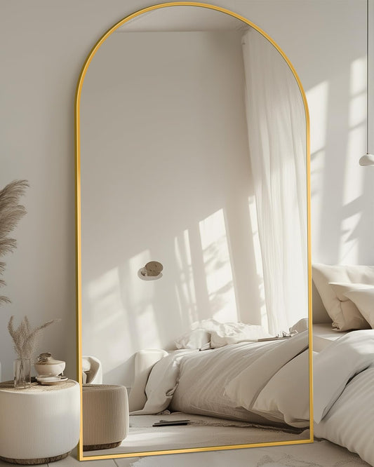 Coomily Full Length Mirror, 86"x46" Oversized Floor Mirror with Stand, Hanging or Leaning Full Body Mirrors Mirror for Bedroom, Living Room, Cloakroom, Arch, Gold