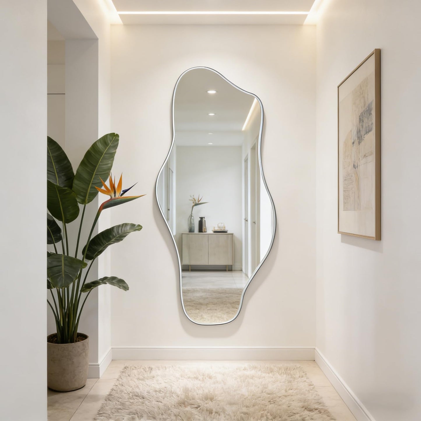 DAOYIJIAJU Large Irregular Mirror, 67"x31" Silver Asymmetrical Frameless Mirror Full Length, Organic Tempered Glass Mirrors for Living Room Bedroom Hallway Entryway, Horizontal or Vertical Hanging