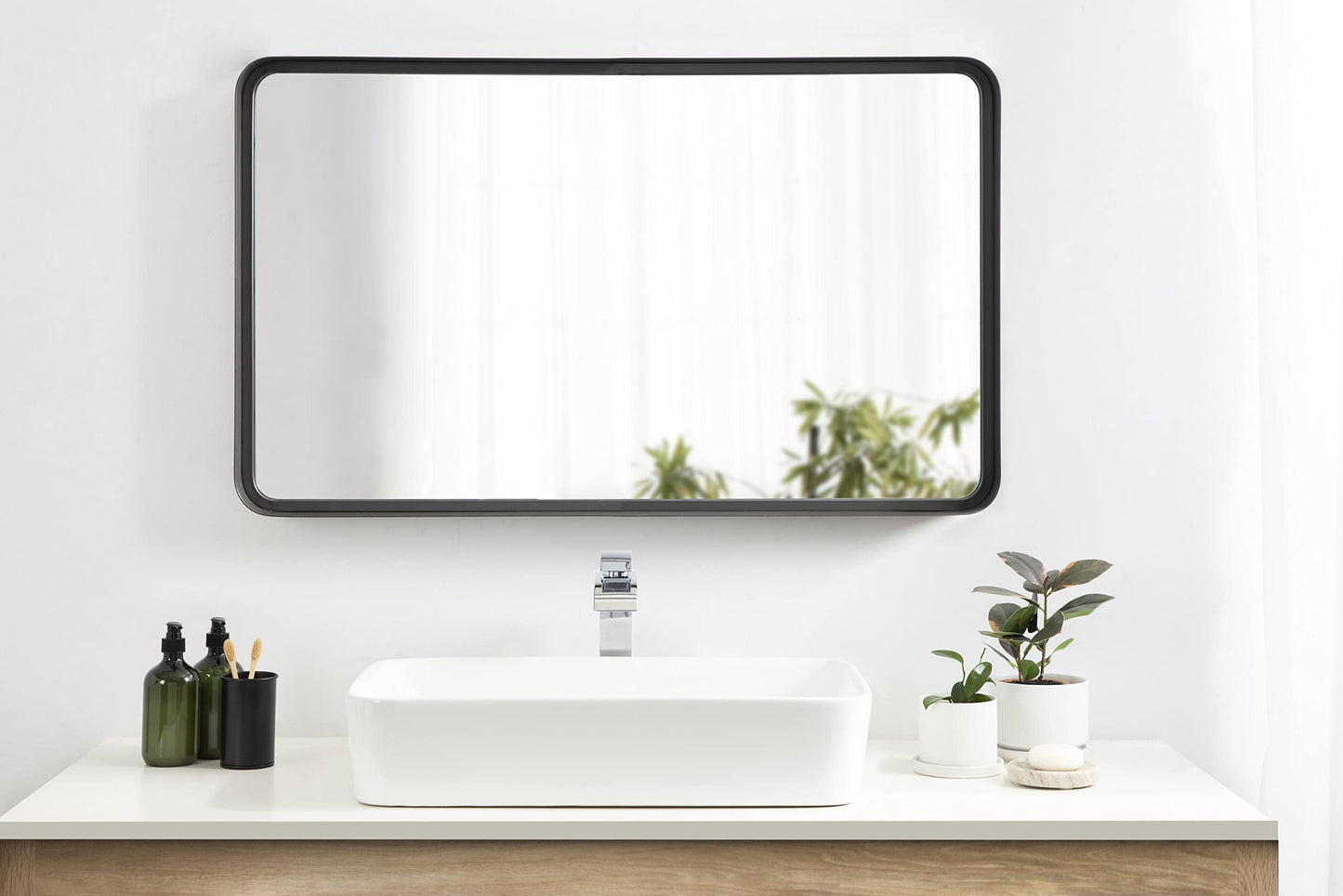 Kate and Laurel Armenta Modern Soft Rectangle Metal Framed Mirror; 40 x 24; Gray; Functional Industrial Accent Mirror with Bold Finish for Wall Decor