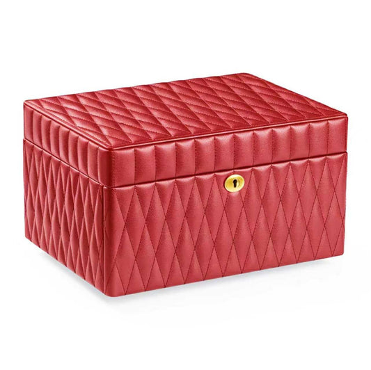 Homruilink Genuine Leather Jewelry Box – 3 Layer Large Jewelry Organizer with Mirror, Lockable Jewelry Box for Women – Necklace, Ring, Earring Organizer with Drawer - Mothers Day Gifts for Mom (Red)