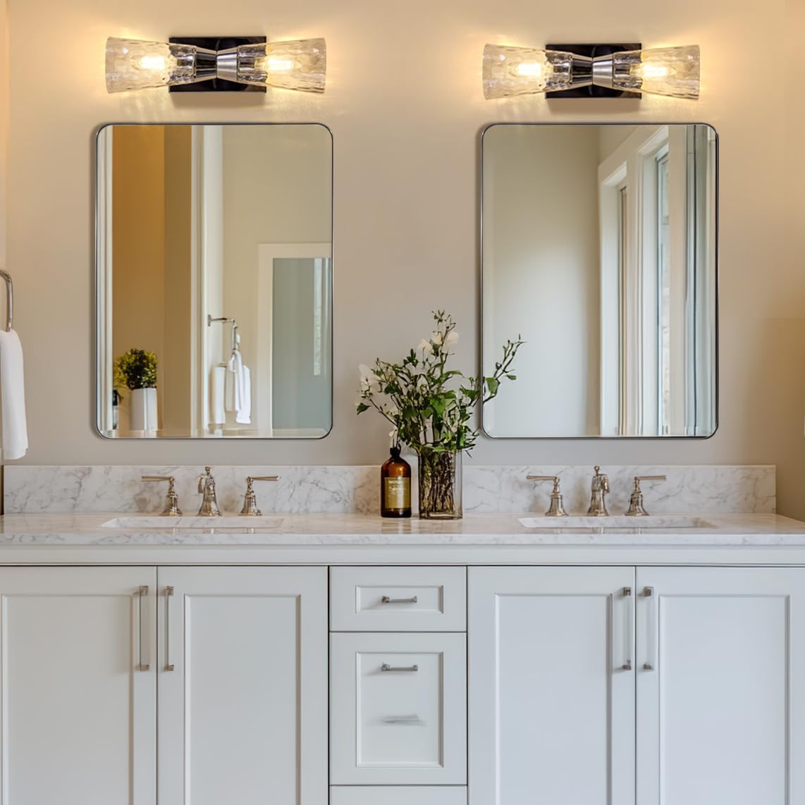 ANDY STAR 36"x48"Chrome Bathroom Mirror, Large Wall Mirror for Bathroom, Rounded Rectangle Mirror in Premium Stainless Steel Metal Frame Hangs Horizontal Or Vertical…