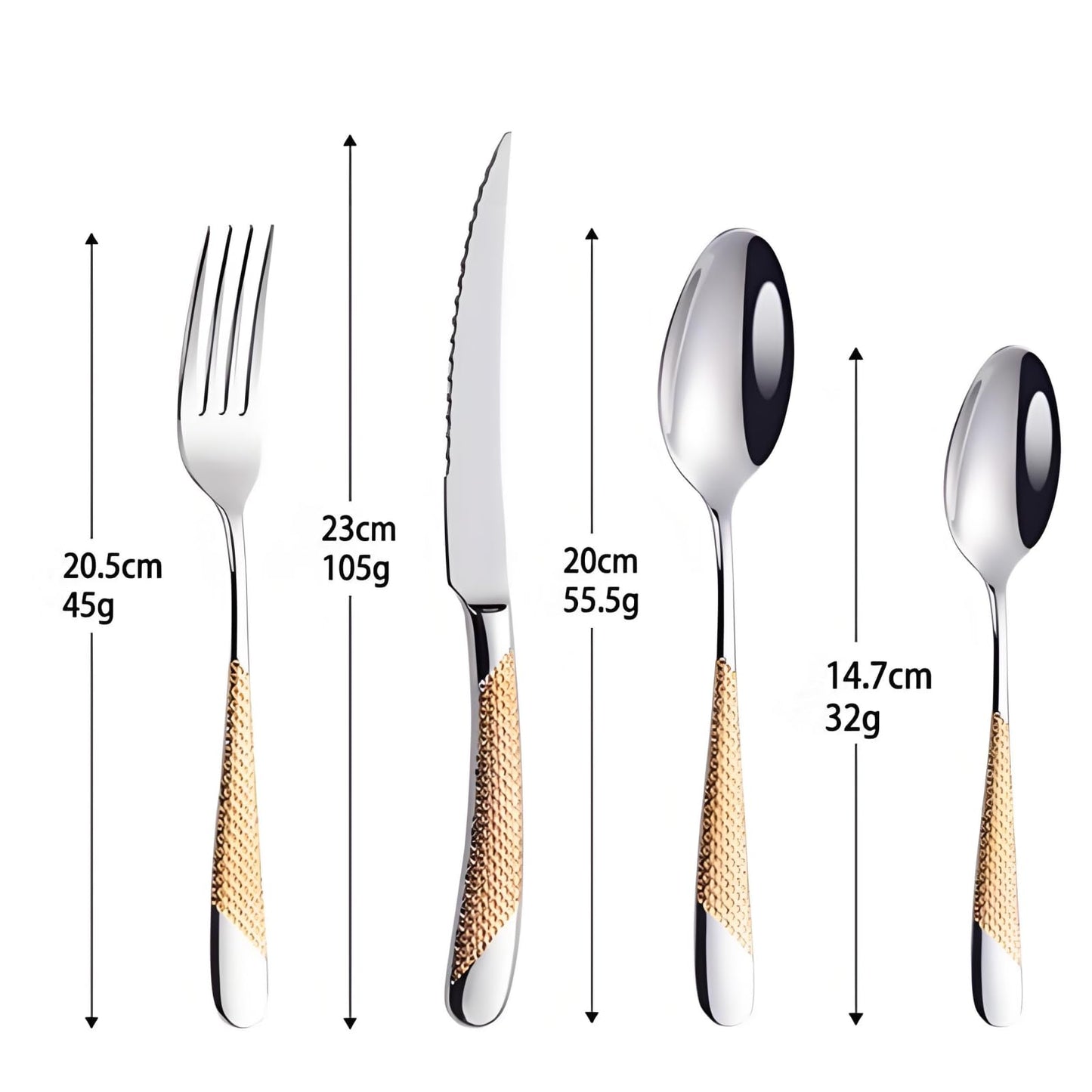 Gold Silverware Set 32 Piece Flatware Cutlery Set Service for 8,18/10 Stainless Steel Heavy Duty Hammered Handle Mirror Polished Dishwasher Safe Luxury Unique Utensil Sets for Home Kitchen Wedding