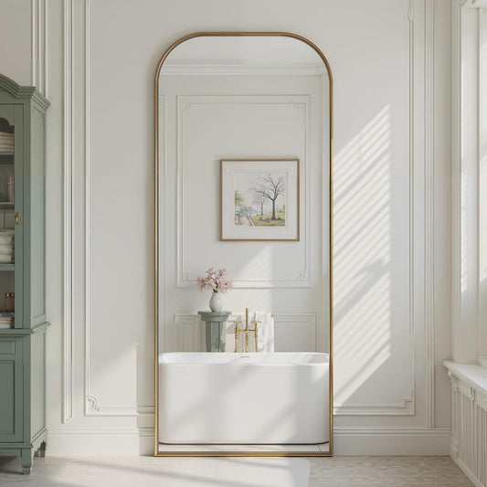 Anpark Oversized Floor Mirror - 71"x30" Arched Freestanding Full Body Mirror with Stand, Hanging or Wall Mounted for Living Room, Bedroom - Gold