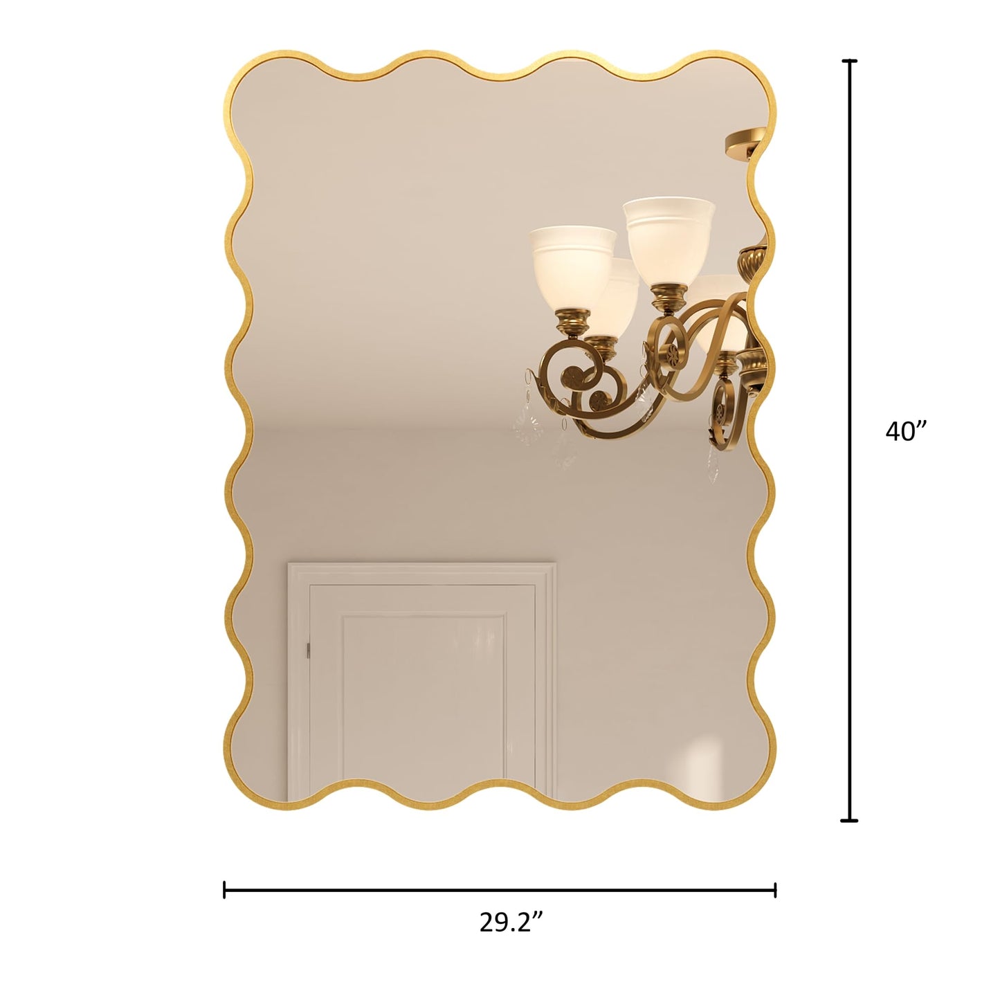 Kelly Miller 30x40 Inch Gold Scalloped Mirror, Large Rectangular Wavy Edge Bathroom Vanity Wall Mirror Decorative for Bedroom Living Room Entryway Fireplace Mantle