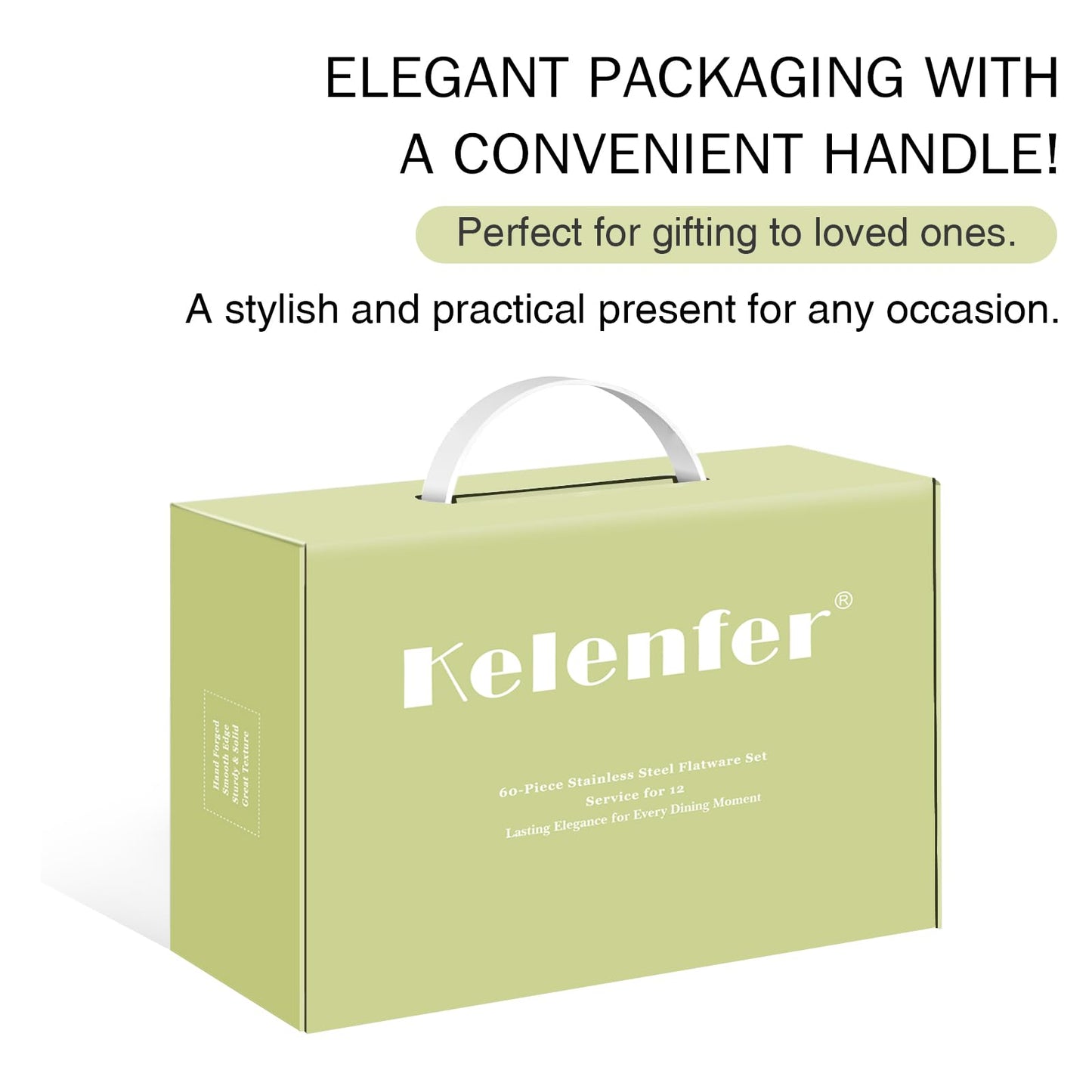 Kelenfer Stainless Steel Flatware Set Hand Forged 18/10 Silverware Set Cutlery Set Gold Cuboid Handle Matte Finished 60 Pieces Service for 12