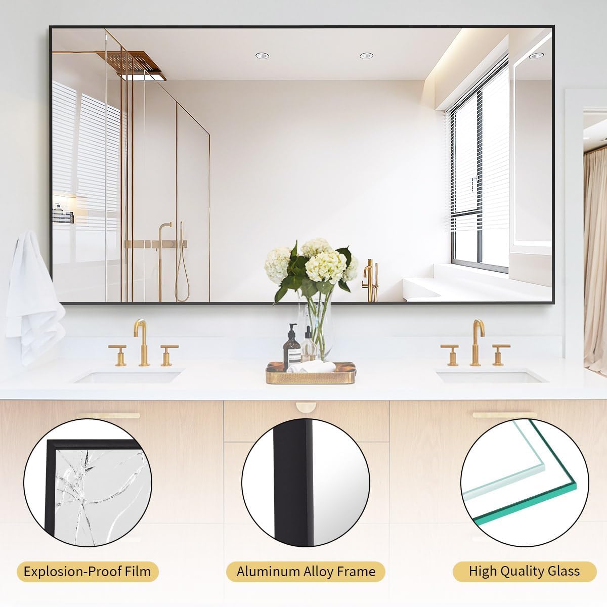 Koonmi 86"x40" Floor Mirror Full Length, Bedroom Floor Body Mirror with Stand, Large Black Mirror, Leaning, Standing or Hanging Horizontally/Vertically