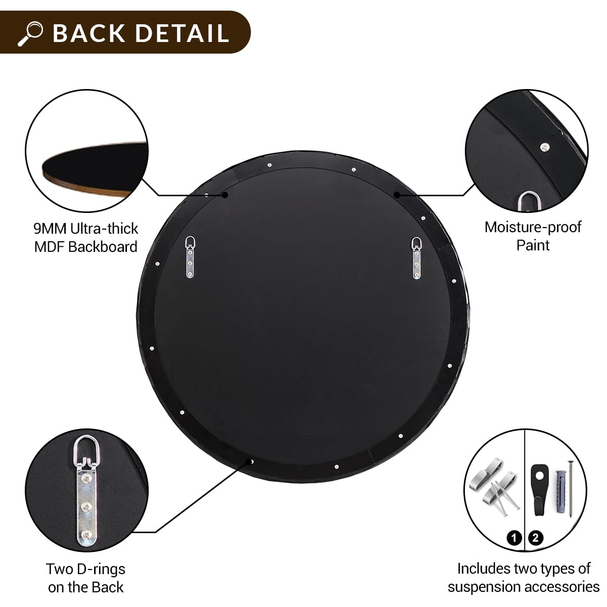 ANDY STAR Hand-Forged Round Mirror for Wall, 36 Inch Black Solid Steel Metal Frame Circle Mirror, Antique Hammered Rounded Bathroom Mirror for Living Room, Bedroom, Entryway, Vanity