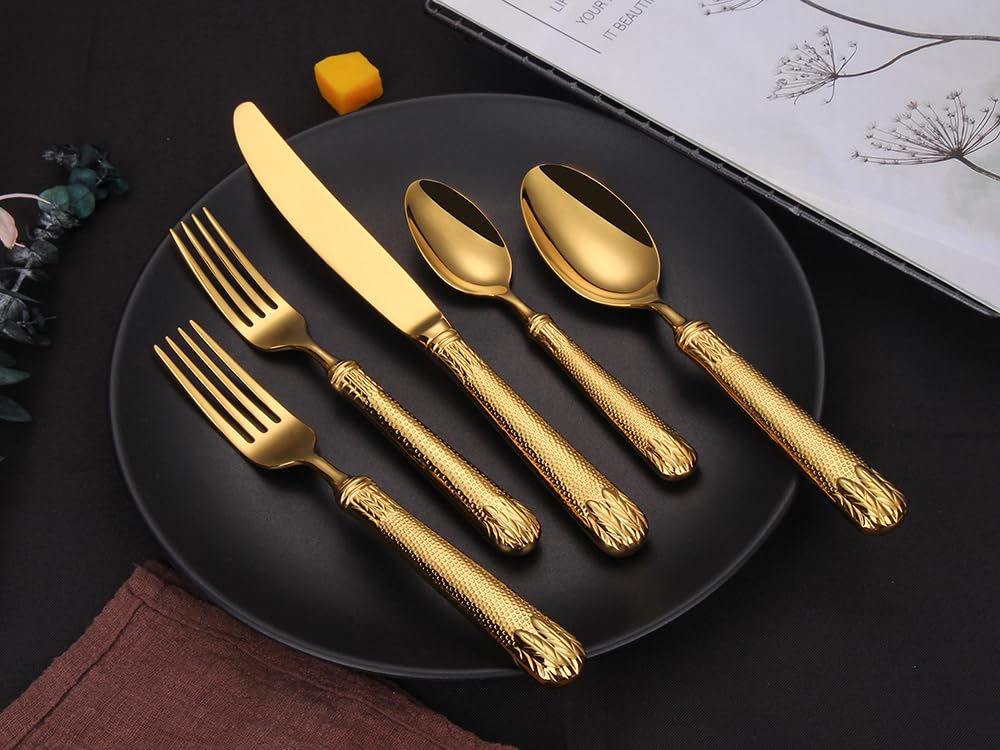 ELiTA Essentials 20-Piece Gold Silverware Set, Premium 18/10 Stainless Steel Flatware Set for 4, Mirror Polished Gold Cutlery, Dishwasher Safe Modern Tableware