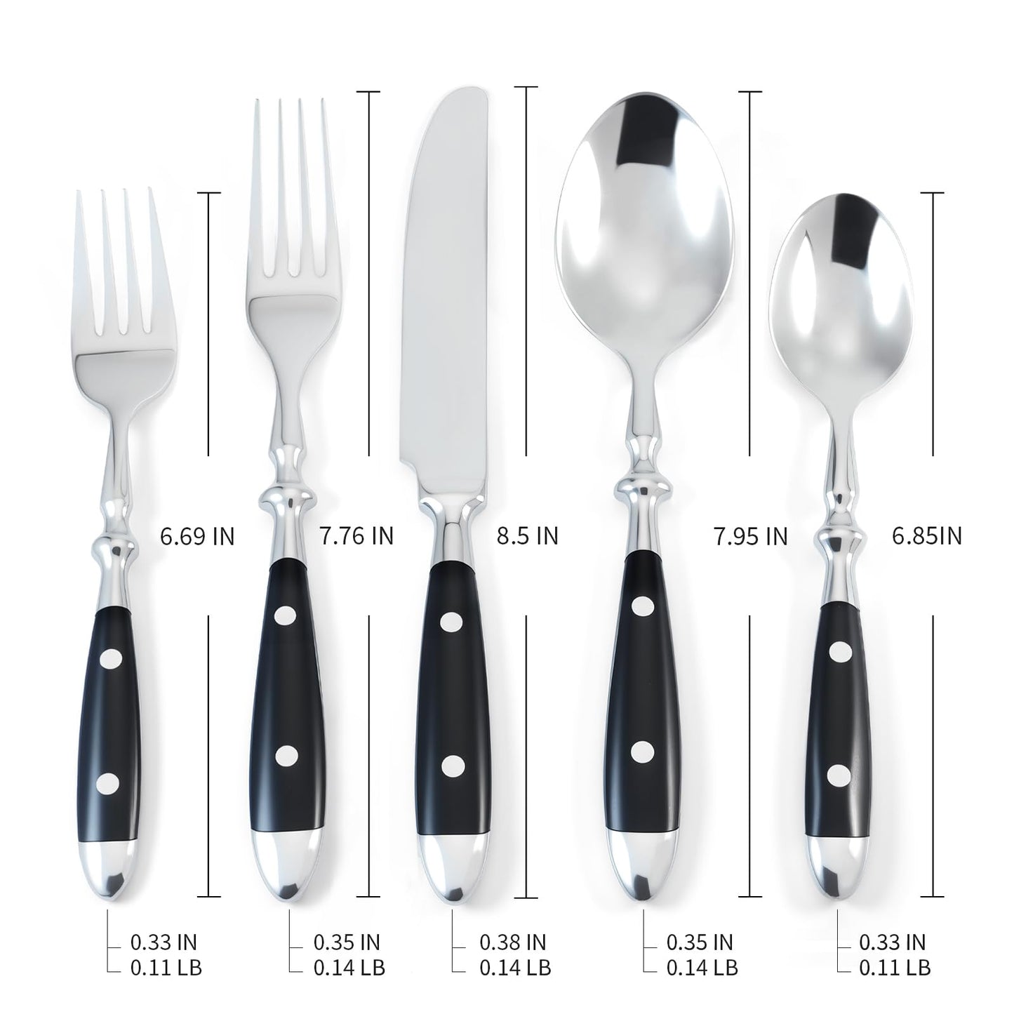 Kelenfer Silverware Set 60-Piece 18/10 Stainless Steel Black Vintage Flatware Handle Luxury Cutlery Service for 12