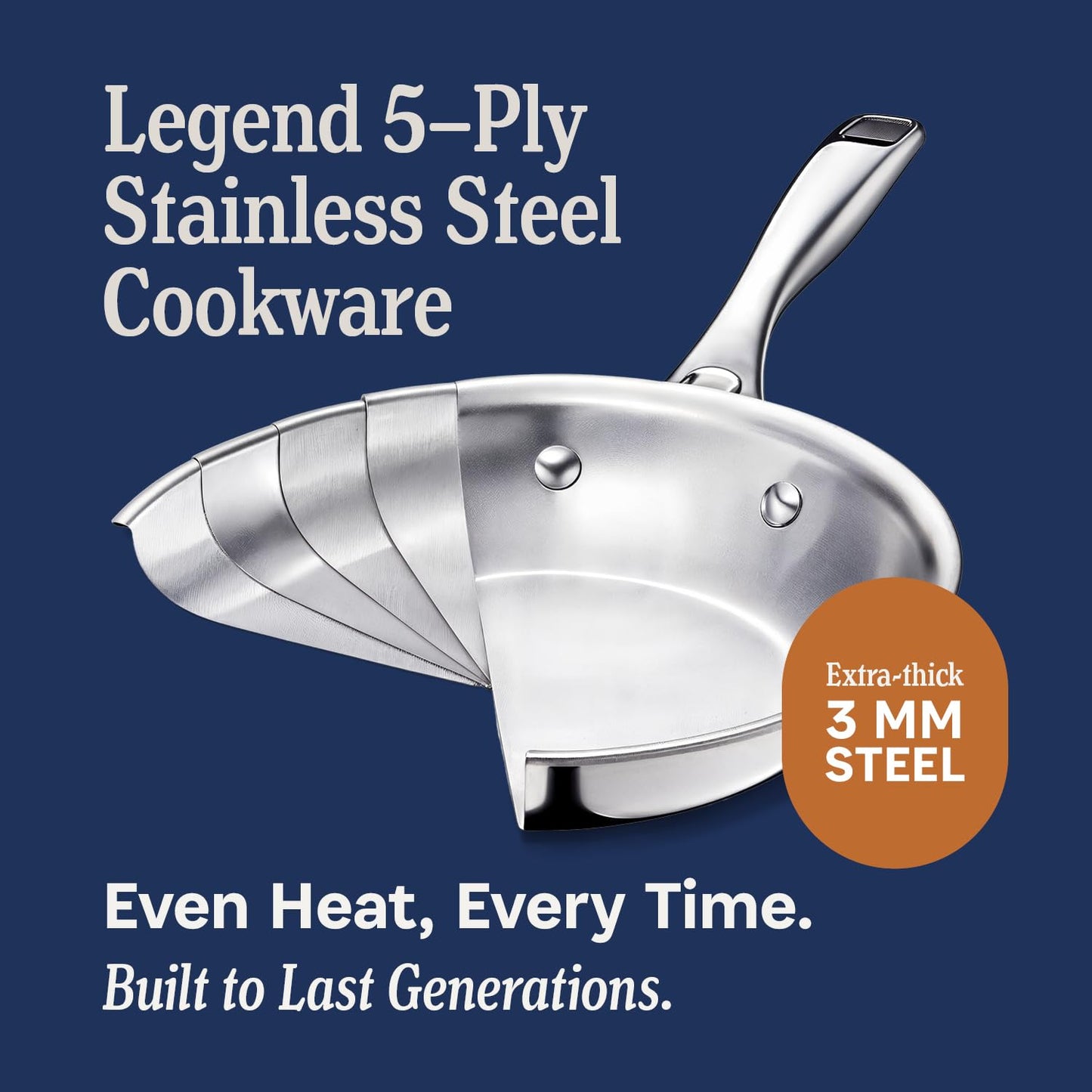 LEGEND COOKWARE 5-Ply Stainless Steel Cookware Set, 14-Piece Pots and Pans Set - Induction Compatible, Oven Safe 800°F - Non-Toxic, No Coatings - Built to Last Generations