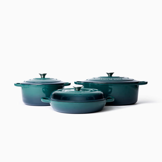 Larder & Vine 6-Piece Enameled Cast Iron Pan Cookware Sets, Includes 8 Quart and 5.7 Quart Dutch Oven with Lids, Braiser/Crock Pot with Lid (Bondi)