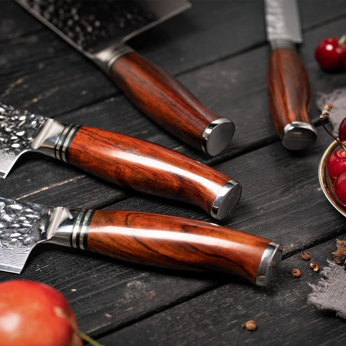 YARENH Cleaver Knife Set with Magnetic Block, Damascus Stainless Steel,73 Layers, 5 Piece Professional Sharp Kitchen Knife Set for Chef, Full Tang, Sandalwood Wood Handle