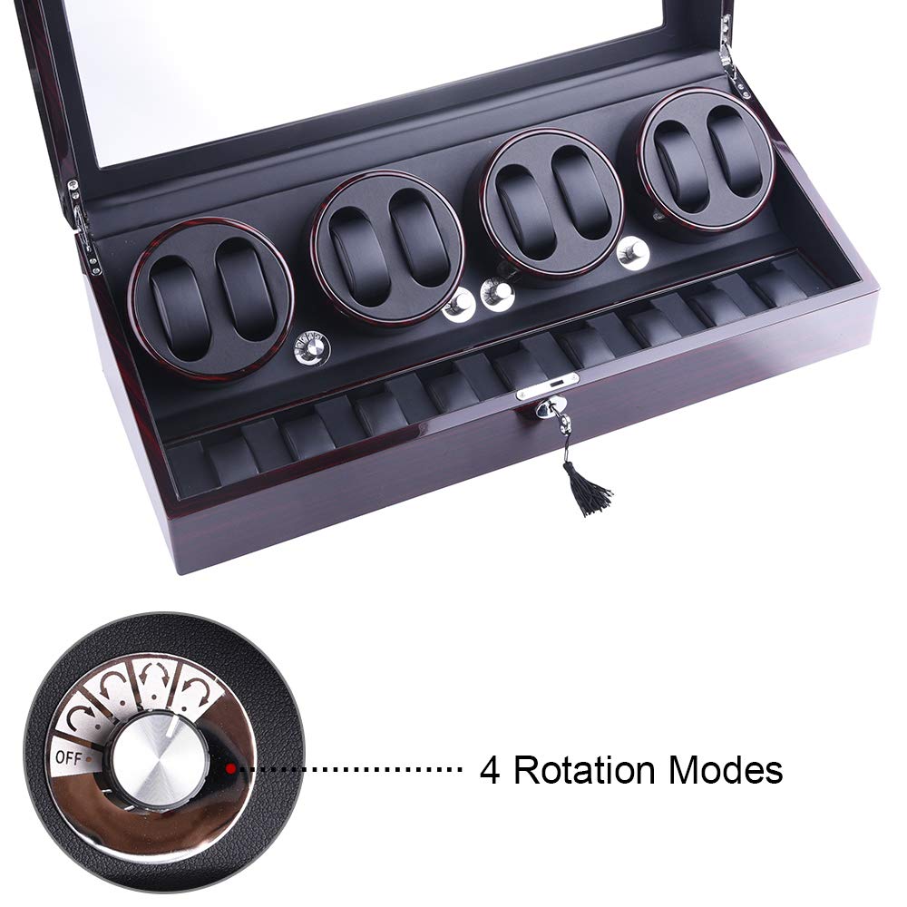 udgtee XTELARY Automatic Watch Winder, Watch Winders with 8 Winder Positions, 9 Storage Spaces, Super Quiet Motor, 4 Rotation Modes, and Dual Power Supply for Men and Women Watches