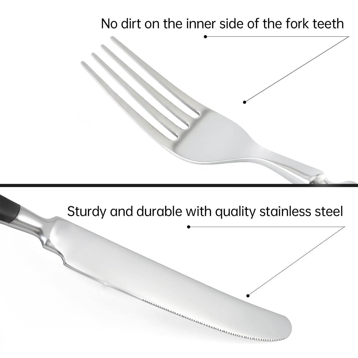 Kelenfer Silverware Set 60-Piece 18/10 Stainless Steel Black Vintage Flatware Handle Luxury Cutlery Service for 12