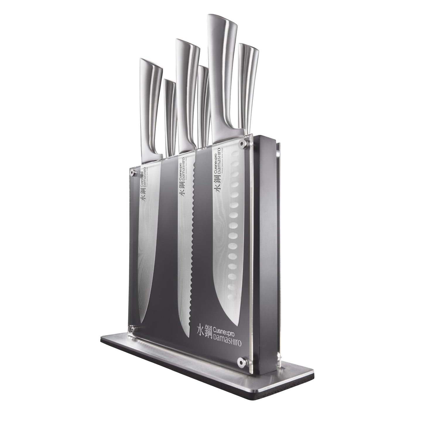 Cuisine::pro Damashiro Knife Block (Kumi, 7-Piece Chef Knife Set) - Japanese Steel Knife - Magnetic Knife Block- Damascus-Inspired Blade Kitchen Knives