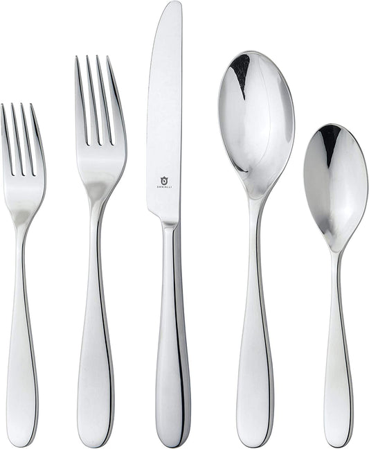 Danialli Silverware Set for 16 – 18/10 Stainless Steel Flatware, Mirror Finish, Dishwasher Safe, Durable and Elegant, Rust Resistant, Perfect for Entertaining (80-Piece Set, Fidenza)