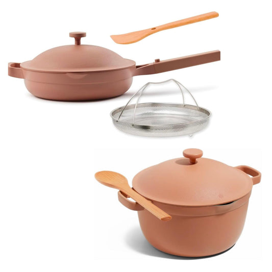 Our Place Cookware Duo | 7-Piece Ceramic Cookware Set with 10.5" Always Pan 2.0, 5.5 Qt Perfect Pot & Strainer Basket | Induction & Oven Safe up to 450°F | Nonstick, Non-Toxic Cookware | Spice