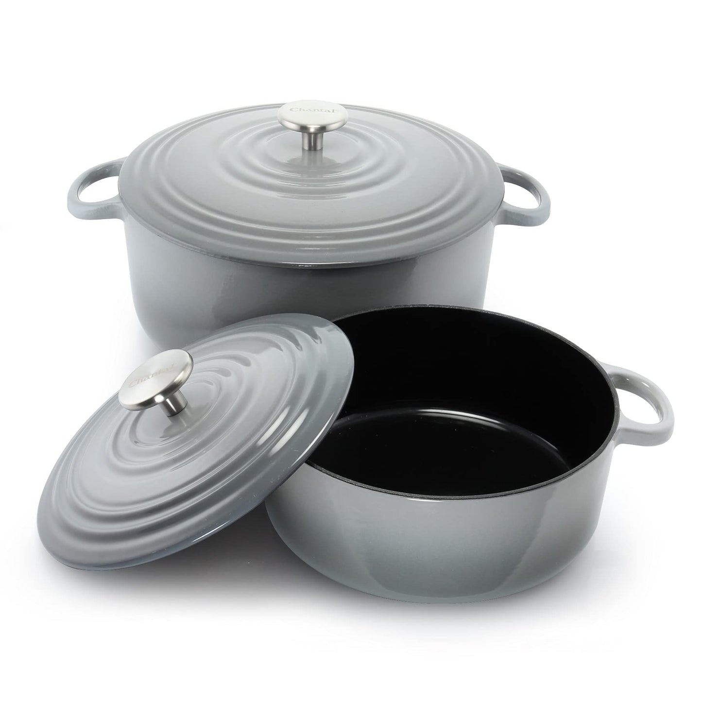 Chantal Cast Iron Dutch Oven Set, 3 and 7 qt, US Formulated Premium Enamel, Fade Grey