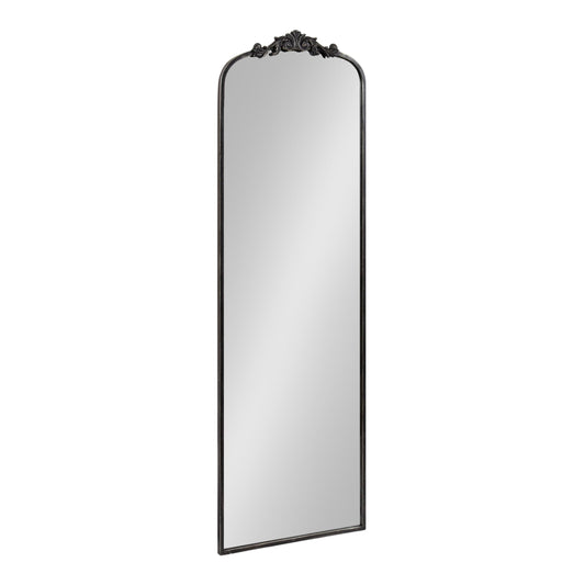 Kate and Laurel Arendahl Vintage Arched Tall Panel Mirror; 18 x 58; Antique Black; Traditional Baroque Full Length Mirror with Ornate Garland Inspired Crown for Bedroom Body Mirror Decor