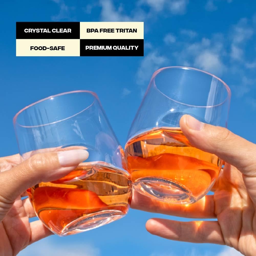 govino Unbreakable Stemless Wine Glass – Set of 72, 16oz, Dishwasher Safe, BPA-free Tritan, Clear Stemless Red Wine Glasses, Shatterproof for Indoor, Outdoor, Everyday Use. Reusable, Made in the USA