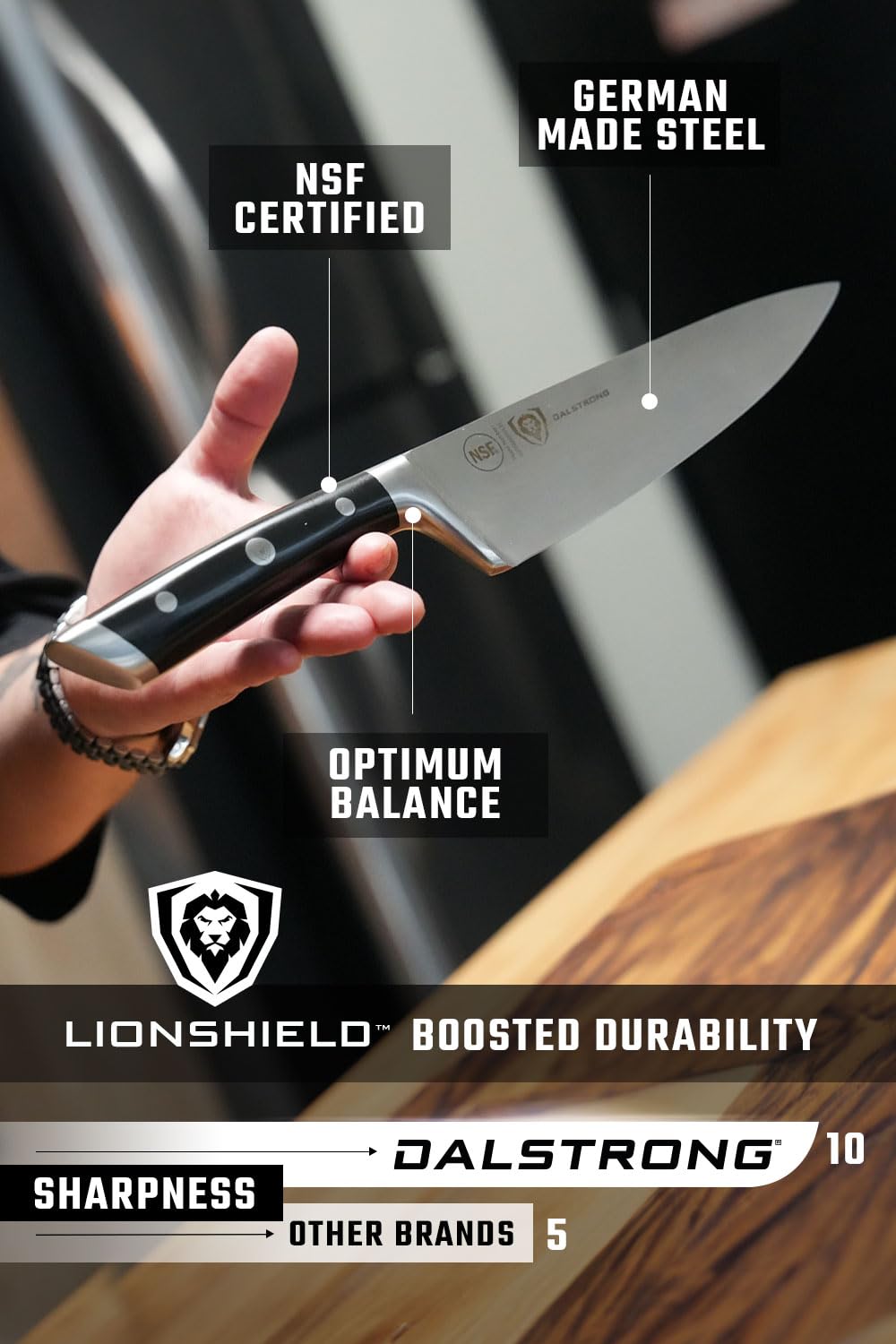 Dalstrong 12-Piece Elite Knife Block Set — German High-Carbon Steel, Full-Tang, Hand-Polished — Chef + Santoku + Nakiri + Boning + Fillet + 6 Steak — Gladiator Series Manchurian Ash Block, NSF