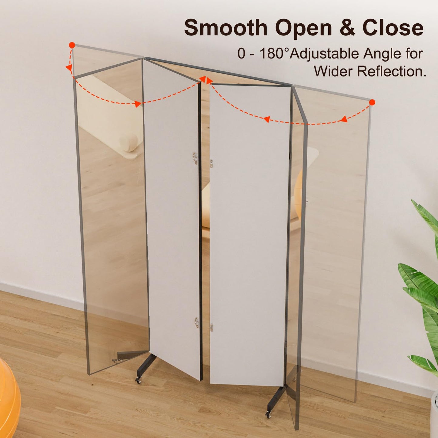 HDmuxel Full Length Mirror with 360° Wheels, 63" x 71" Foldable Floor Mirror with Nano-Tech Shatterproof Film - Ultra-Large Mobile Mirror for Home Gym, Dance Studio & Commercial Spaces (Black)