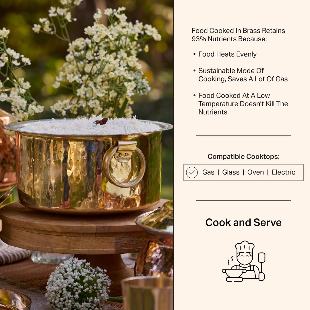 P•TAL Brass Stock Pot with Lid Naturally Nonstick and Toxin Free Pasta Pot Multipurpose Cooking Pot, PFOA and PTFE Free (Set of 3)