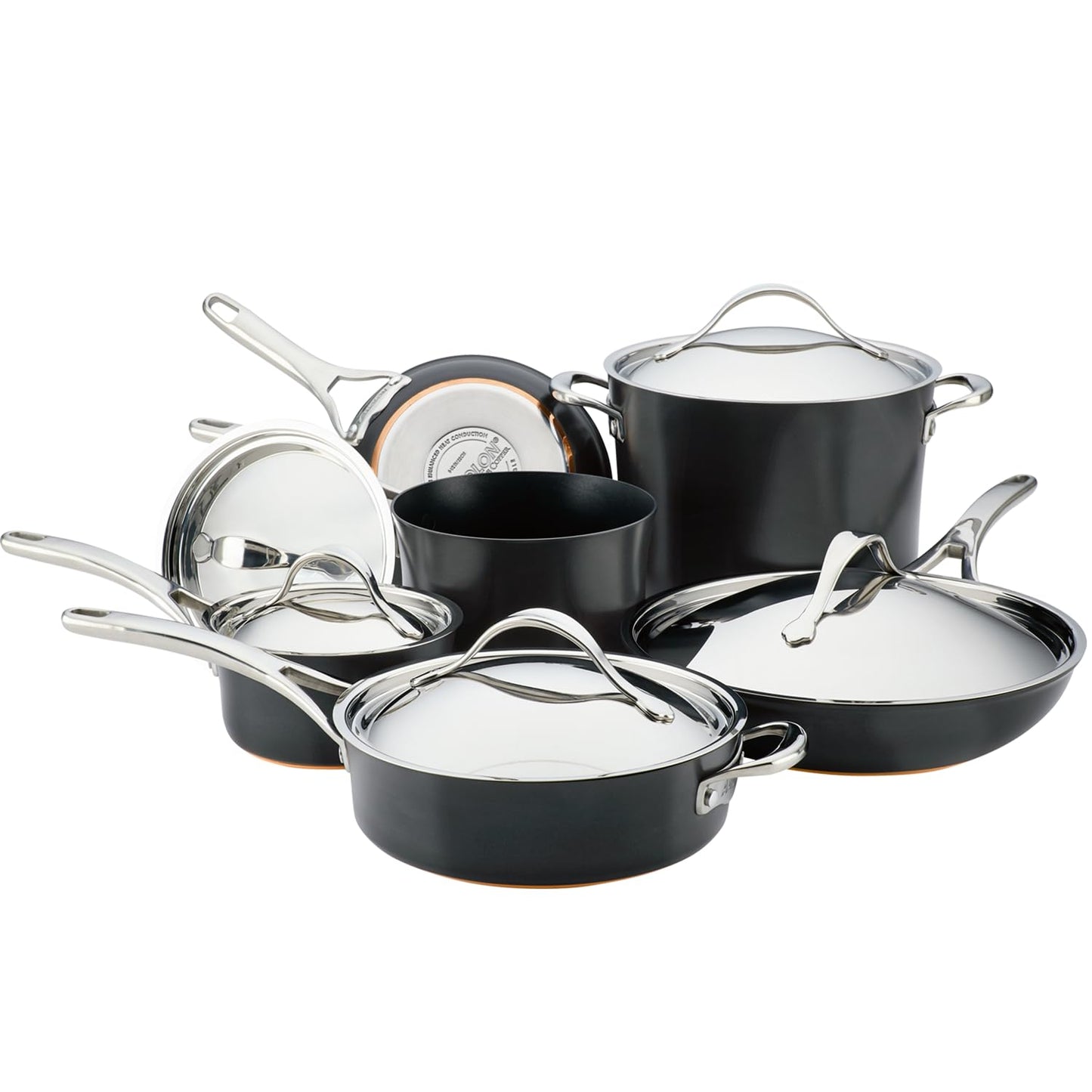 Anolon 83874 Nouvelle Copper Hard Anodized Nonstick Cookware Set / Pots and Pans Set - 11 Piece, Black Onyx