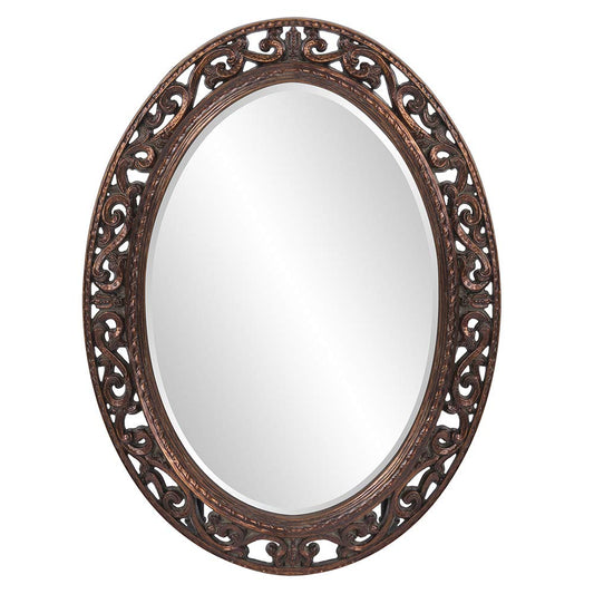 Howard Elliott Collection Suzanne Antique Oval Wall Mirror, Vintage Decorative Vanity Mirror with Ornate Scroll Resin Frame in Antique Gold Leaf for Living Room and Bedroom, 27 x 37 Inch