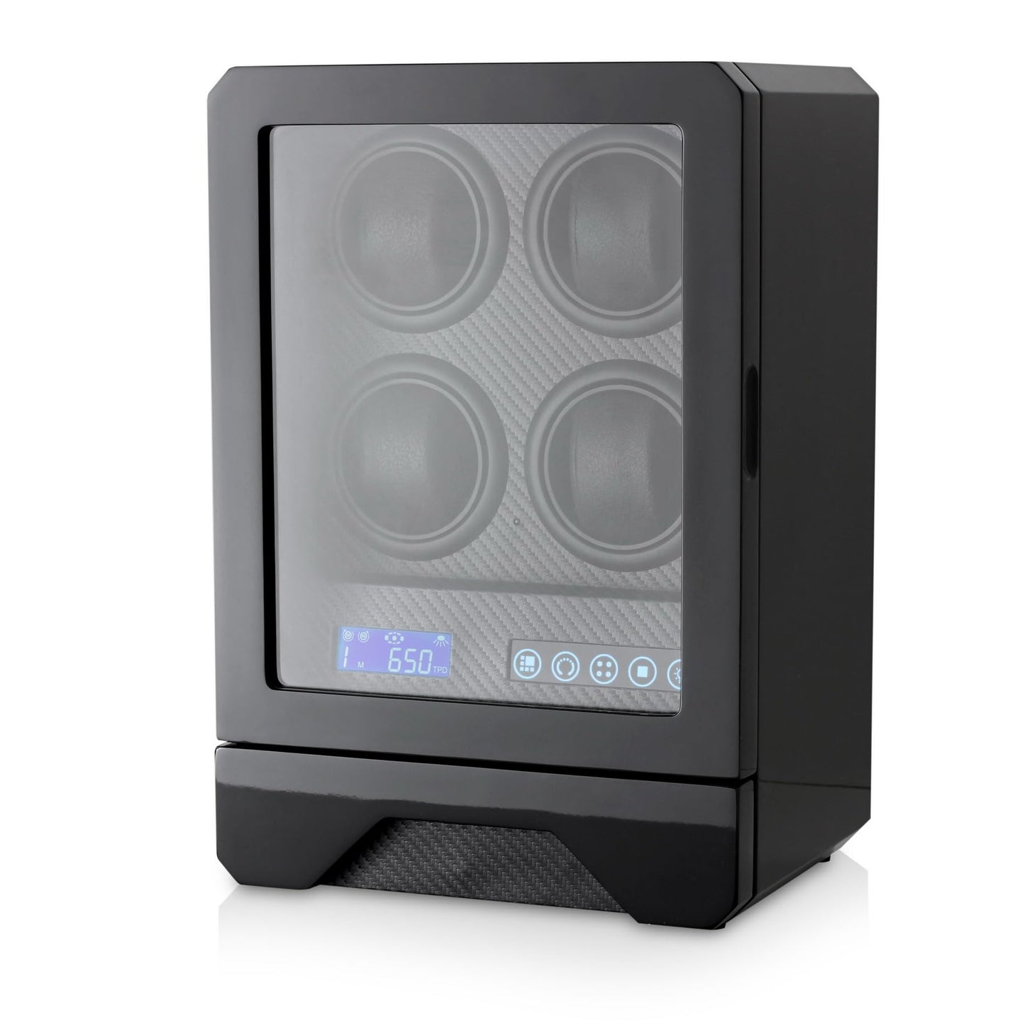 Automatic Watch Winder for 4 Watches with LED Light, LCD Display, Remote Control and Storage Drawer (Black)