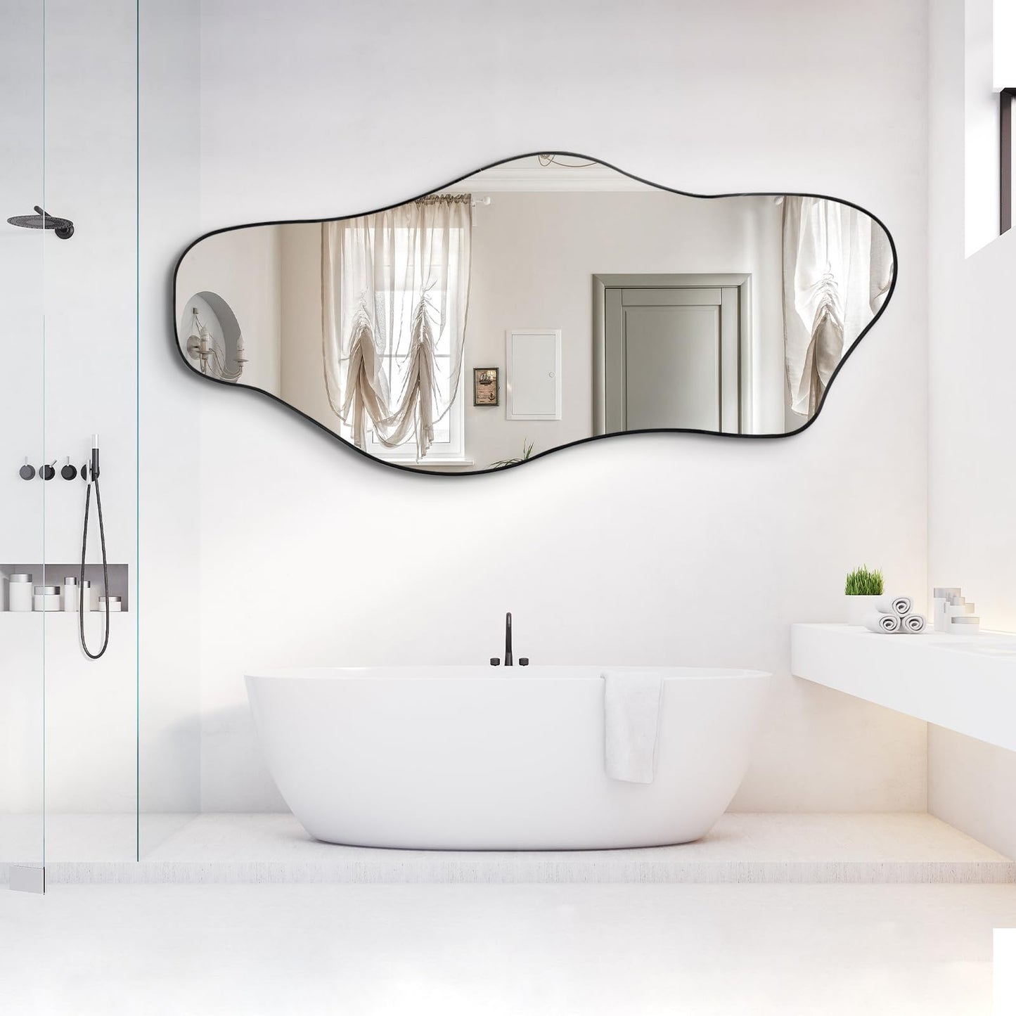 DAOYIJIAJU Irregular Mirror Full Length, 67"x31" Asymmetrical Tempered Glass Mirrors, Modern Large Organic Frameless Mirrors for Living Room Bedroom Hallway Entryway, Horizontal or Vertical Hanging