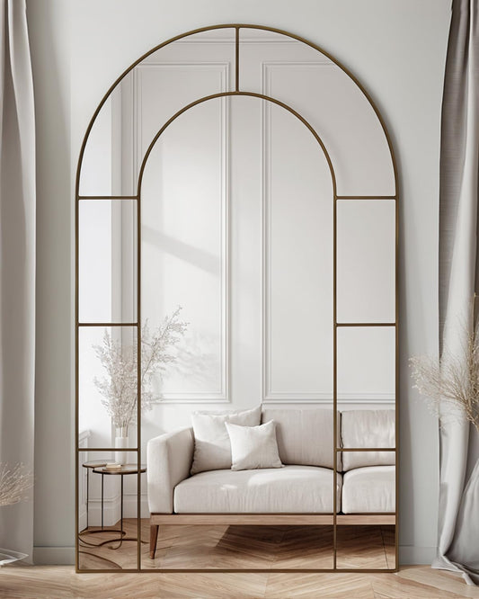 Antok 81" x 41" Full Length Mirror, Floor Mirror Arched Window Decorative Mirror, Metal Framed Decor Farmhouse Floor Mirrors Art Pane Mirrors Wall Decor for Bedroom, Living Room, Entryway Bronze