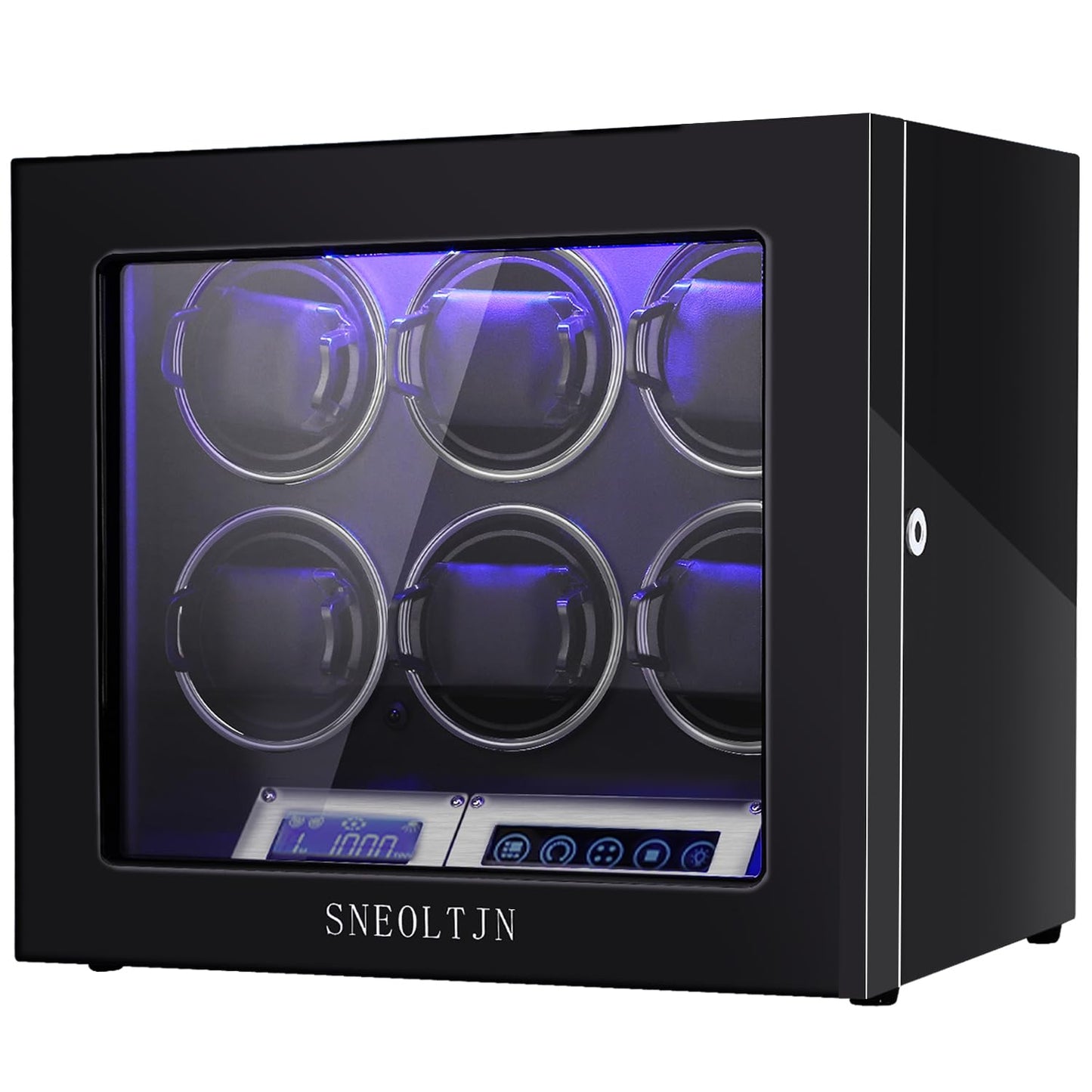 SNEOLTJN Watch Winder for 6 Slots Automatic Watches, Ultra-Quiet Japanese Motors, Built-in LED Illumination and LCD Touchscreen Control