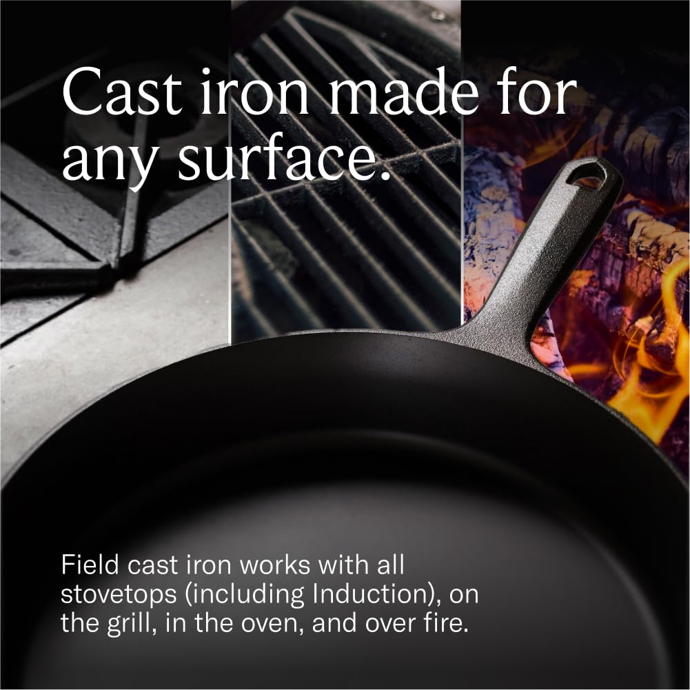 Field Company Extra-Large Cast Iron Skillet – 13.4-Inch Pre-Seasoned Pan for 6–8 Servings, Lightweight & Smooth, Made in USA